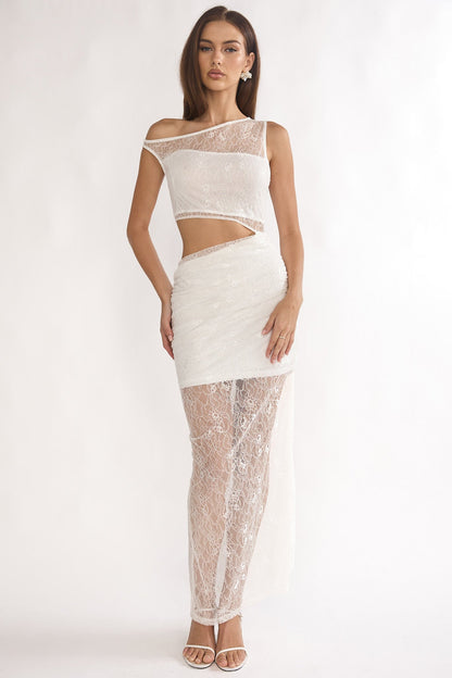 Havira Lace Overlay Cut-Out Maxi Dress White