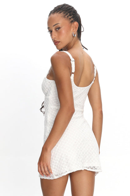 Honduras Crochet Knit Mini Dress Sequin Off White