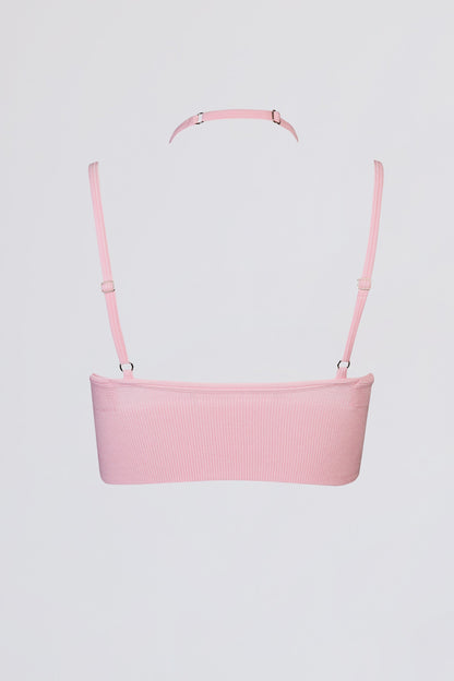 Seamless Soft Rib Crossover Sports Bra in Powder Pink