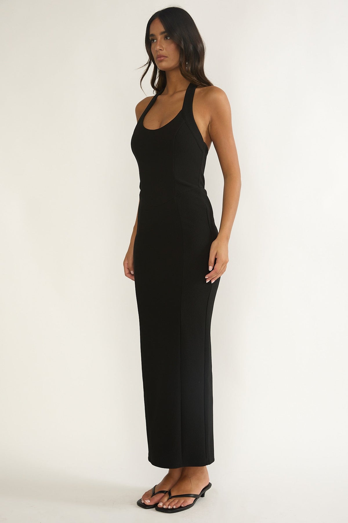 Shailyn Scoop Neck Halter Maxi Dress Black