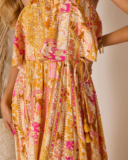 Rosha Printed Strapless Tie Maxi Dress