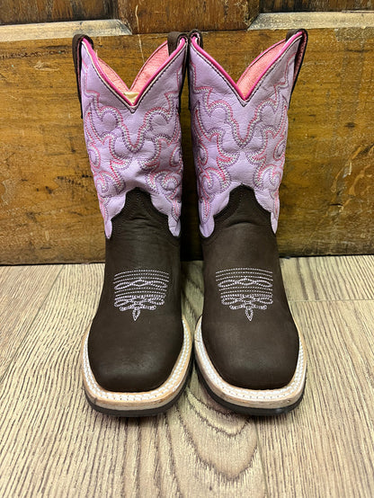 Roper Girl's Timeless Dark Brown and Pink Square Toe Cowgirl Boots 9991-0125-Painted Cowgirl Western Store