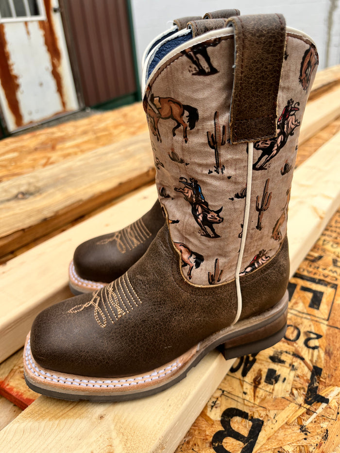 Roper Boy's Dark Brown Bronco Square Toe Cowboy Boots 9991-0126-Painted Cowgirl Western Store