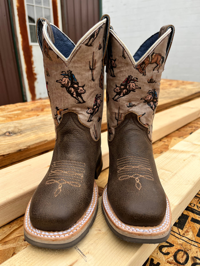 Roper Boy's Dark Brown Bronco Square Toe Cowboy Boots 9991-0126-Painted Cowgirl Western Store