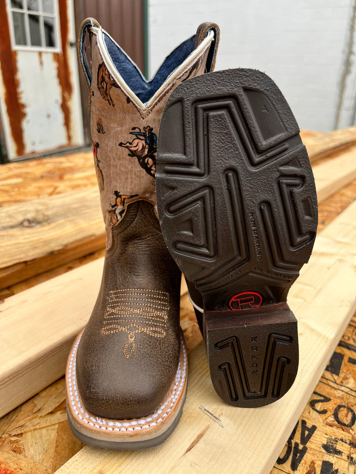Roper Boy's Dark Brown Bronco Square Toe Cowboy Boots 9991-0126-Painted Cowgirl Western Store