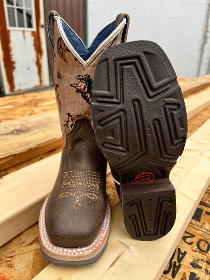Roper Boy's Dark Brown Bronco Square Toe Cowboy Boots 9991-0126-Painted Cowgirl Western Store