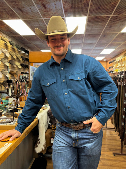 Roper Men's Teal Brushed Twill Long Sleeve Snap Western Shirt 0423-6626TL-Painted Cowgirl Western Store