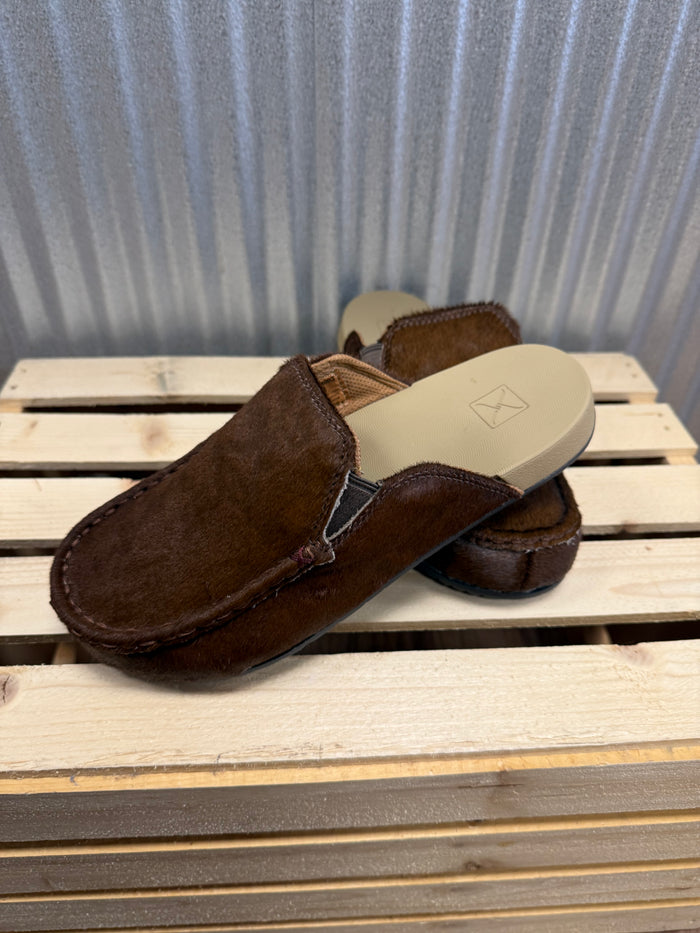 Twisted X Women's Dark Brown Faux Hair-On Cowhide Mule Slip-On Shoe WFFM003