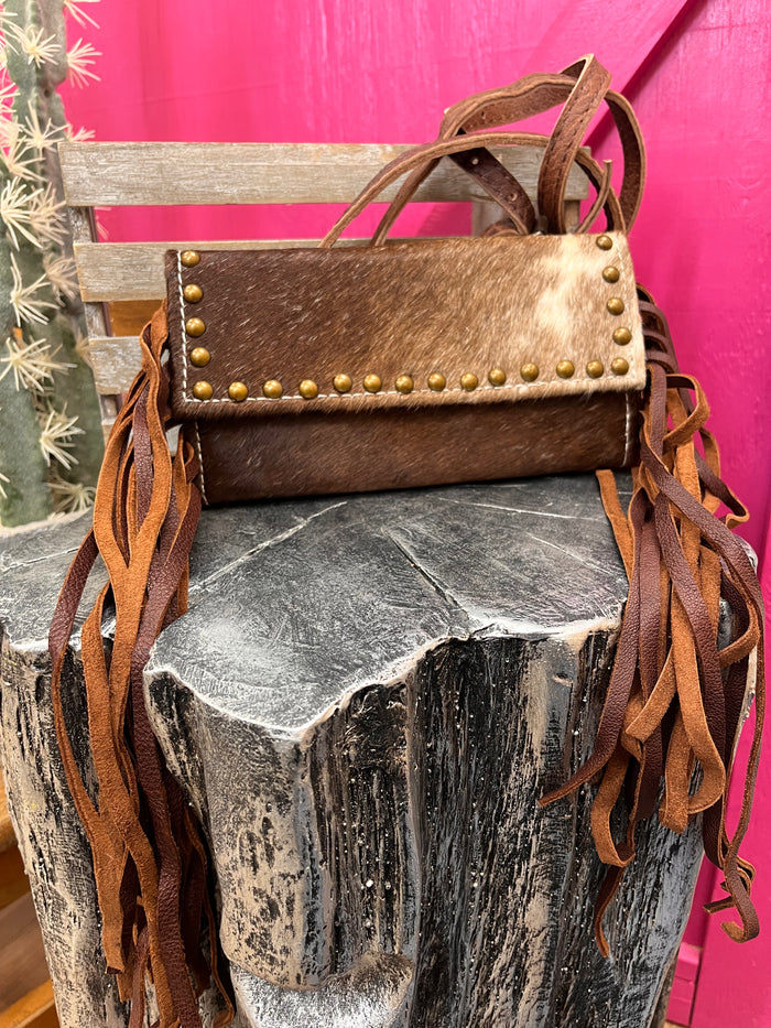 American Darling Hair On Cowhide Crossbody Wallet Purse ADBG553BRW-Painted Cowgirl Western Store