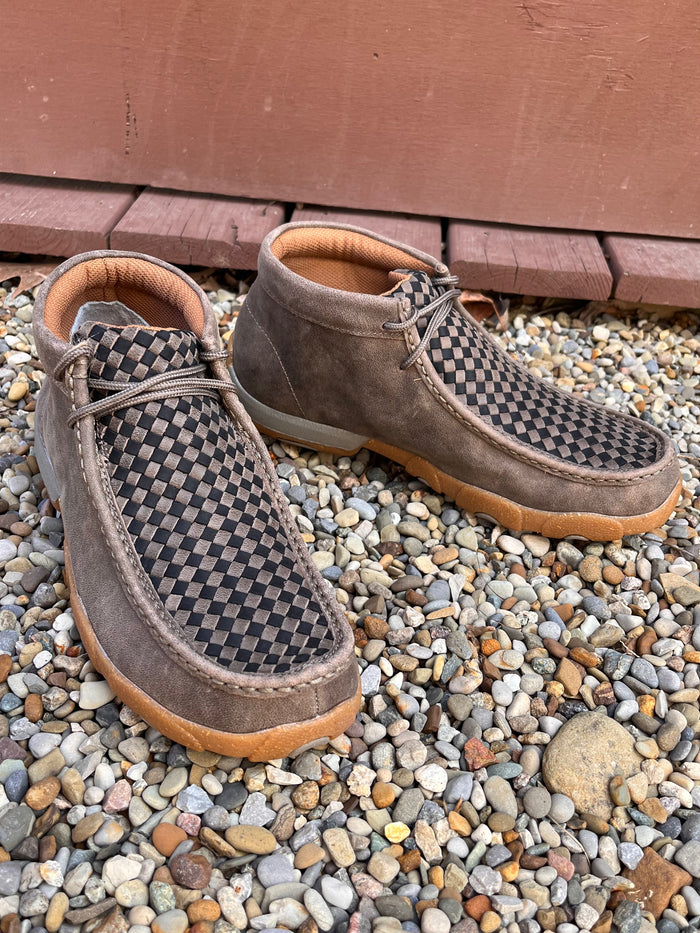 Twisted X Men's 4" Chukka Taupe Grey & Black Basketweave Leather Driving Moc Shoe MDM0097-Painted Cowgirl Western Store