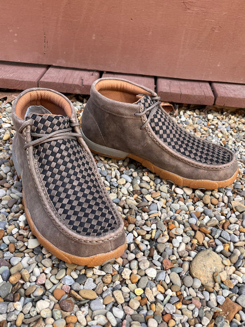 Twisted X Men's 4" Chukka Taupe Grey & Black Basketweave Leather Driving Moc Shoe MDM0097-Painted Cowgirl Western Store
