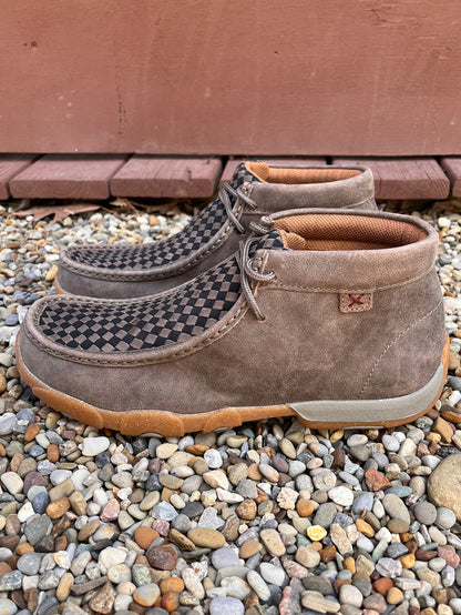 Twisted X Men's 4" Chukka Taupe Grey & Black Basketweave Leather Driving Moc Shoe MDM0097-Painted Cowgirl Western Store