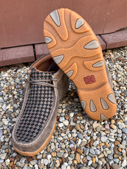 Twisted X Men's 4" Chukka Taupe Grey & Black Basketweave Leather Driving Moc Shoe MDM0097-Painted Cowgirl Western Store