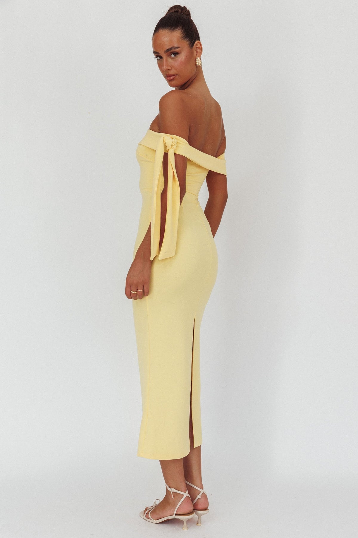 Aurora Sky Off-Shoulder Tie Maxi Dress Lemon
