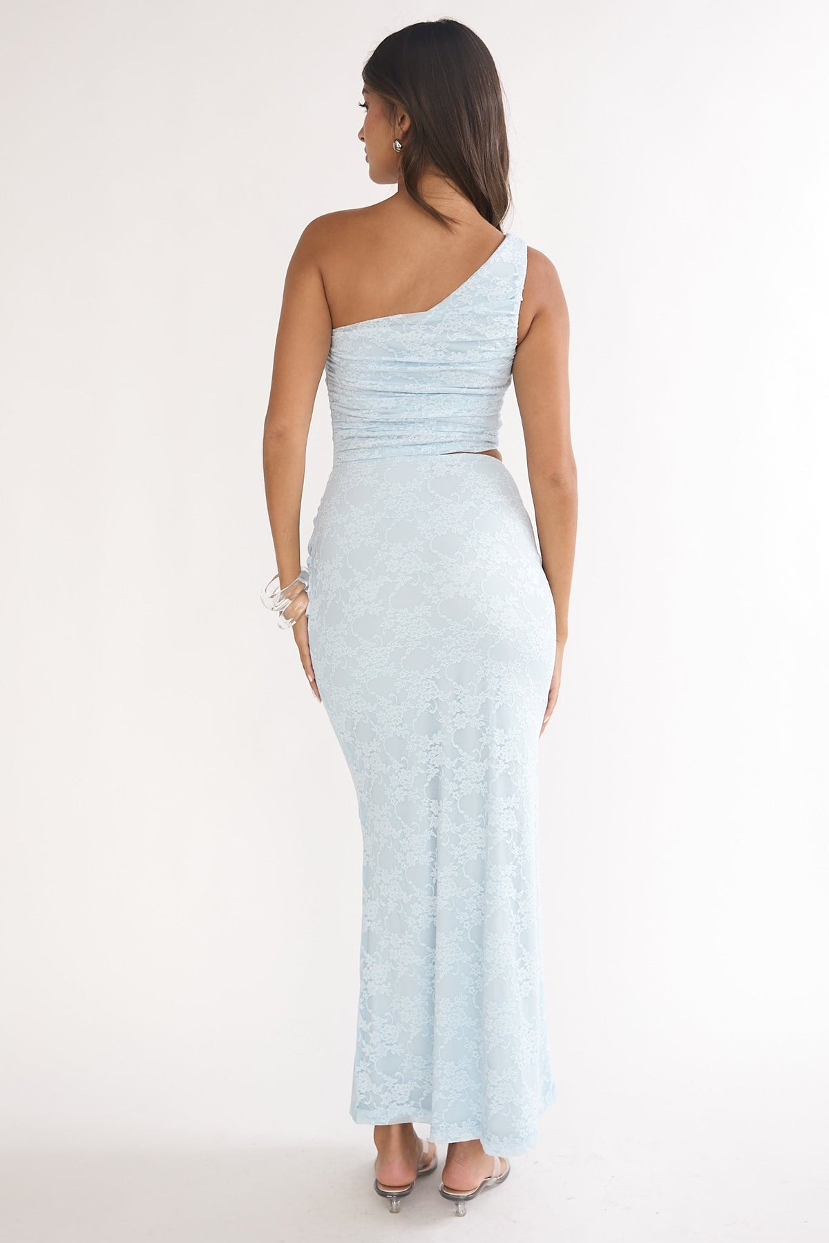 Luli One-Shoulder Cut-Out Maxi Dress Textured Light Blue