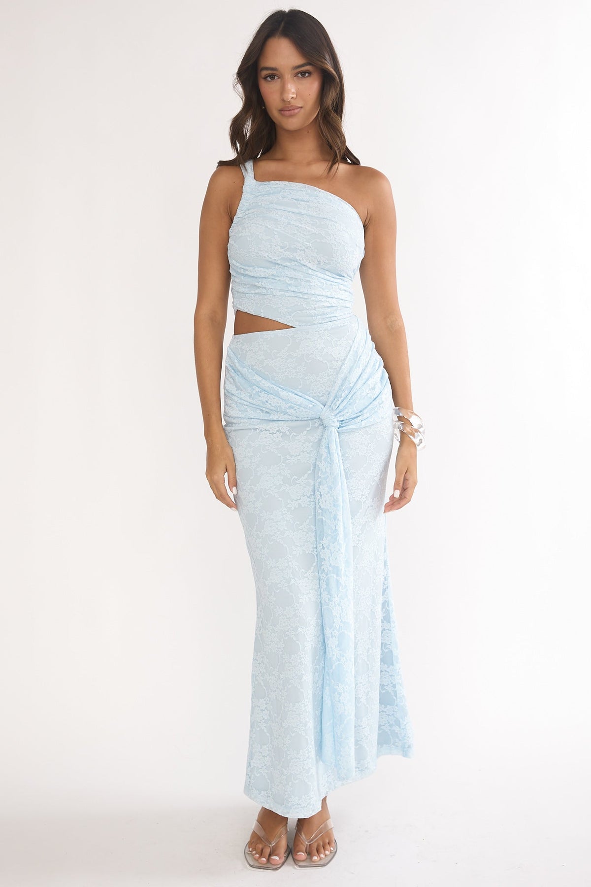 Luli One-Shoulder Cut-Out Maxi Dress Textured Light Blue