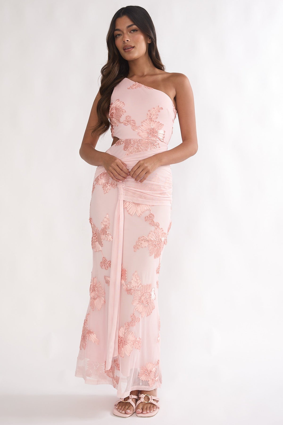 Luli One-Shoulder Cut-Out Maxi Dress Textured Blush