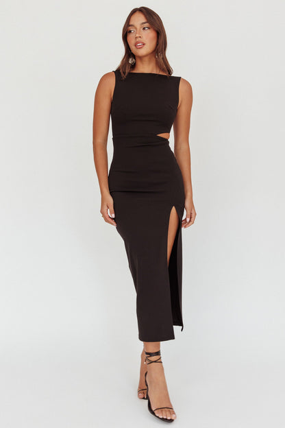 Emille Cut-Out Split Midi Dress Black