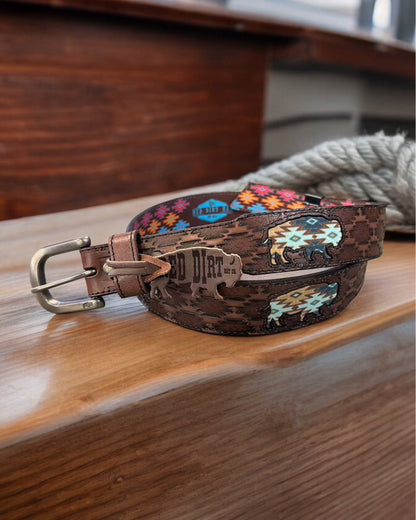 Red Dirt Hat Co. Men’s Genuine w/Southwest Buffalo Inlay Leather Belt 22227BE7-Painted Cowgirl Western Store