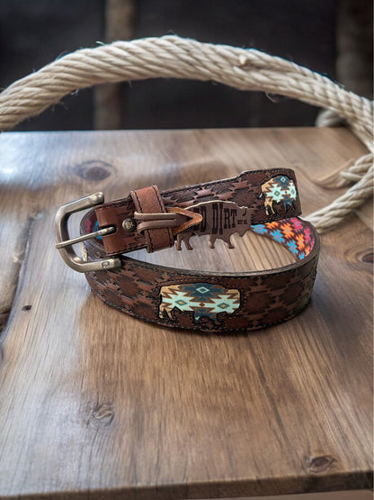 Red Dirt Hat Co. Men’s Genuine w/Southwest Buffalo Inlay Leather Belt 22227BE7-Painted Cowgirl Western Store