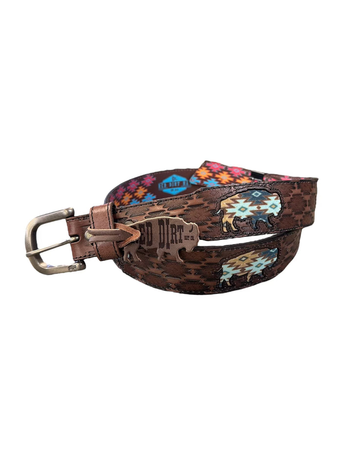 Red Dirt Hat Co. Men’s Genuine w/Southwest Buffalo Inlay Leather Belt 22227BE7-Painted Cowgirl Western Store