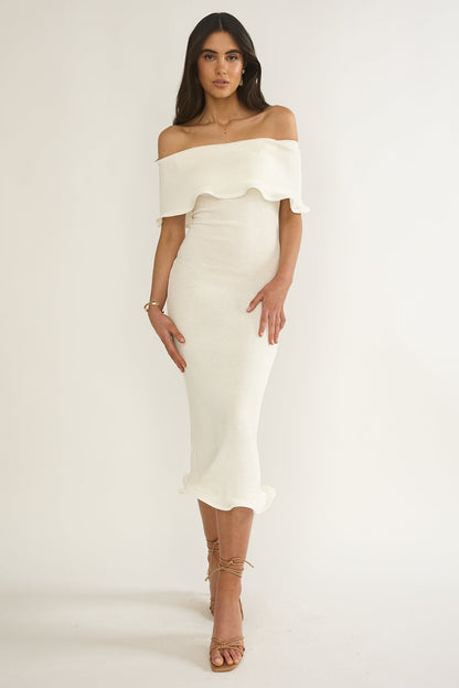 Rayna Off-Shoulder Midi Dress Ivory