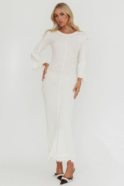 Wrenna Bell Sleeve Knit Maxi Dress White