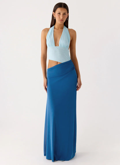 Saresther Halter Neck Maxi Dress - Blue
