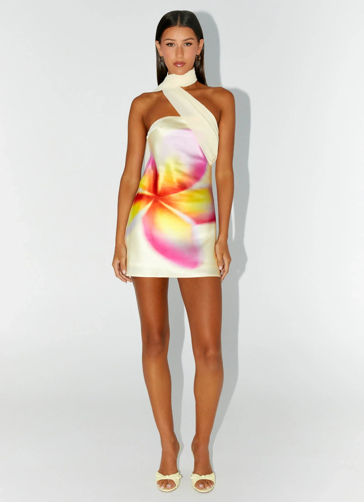 Isa Scarf Satin Mini Dress - Frangipani Yellow