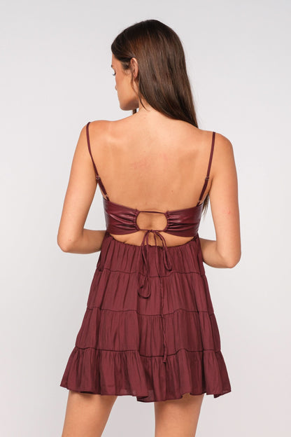 Allie Brick Vegan Leather Babydoll Mini Dress