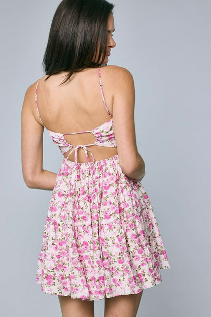 Allie Pink Rose Floral Babydoll Mini Dress