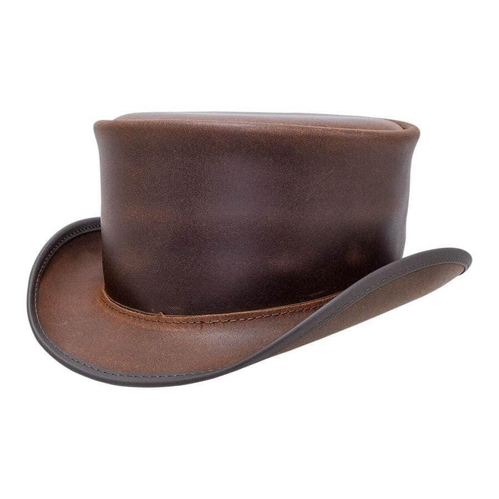 American Hat Makers 'Marlow' Brown Leather Unbanded Top Hat AHMBRMU-Painted Cowgirl Western Store