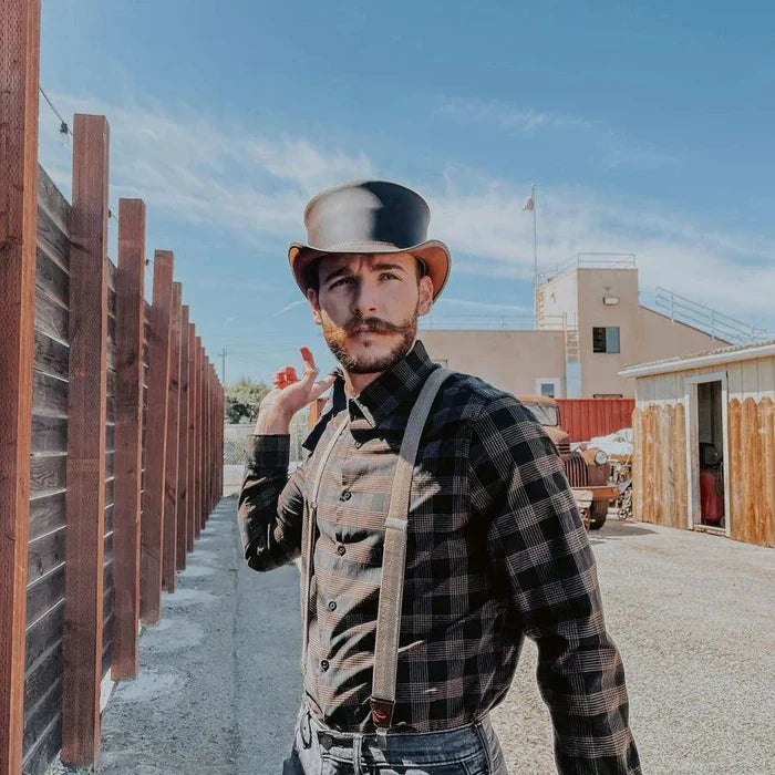 American Hat Makers 'Marlow' Brown Leather Unbanded Top Hat AHMBRMU-Painted Cowgirl Western Store