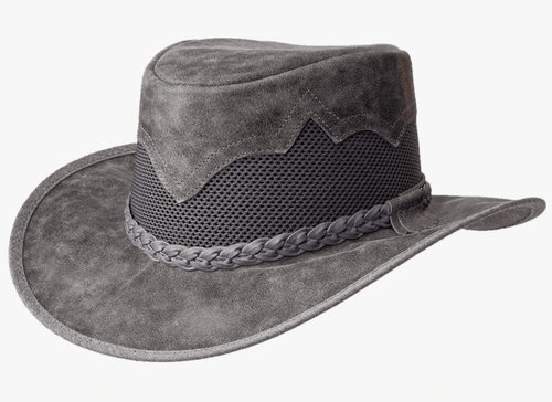 American Hat Makers Sirocco Grey Bomber Featherweight Leather & Mesh Vented Hat
