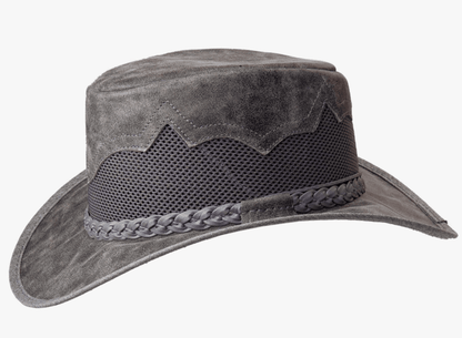 American Hat Makers Sirocco Grey Bomber Featherweight Leather & Mesh Vented Hat
