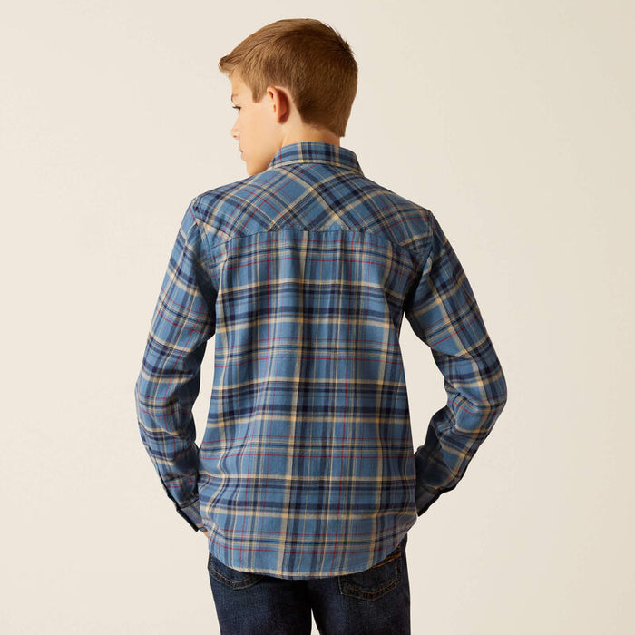 Ariat Boy's Huntley Copen Blue Plaid Retro Fit Long Sleeve Western Shirt 10052636-Painted Cowgirl Western Store