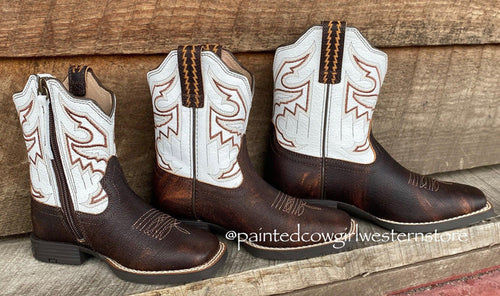 Ariat Children's/Youth Sorting Pen Brown Square Toe Western Cowboy Boots 10035990 10036036-Painted Cowgirl Western Store