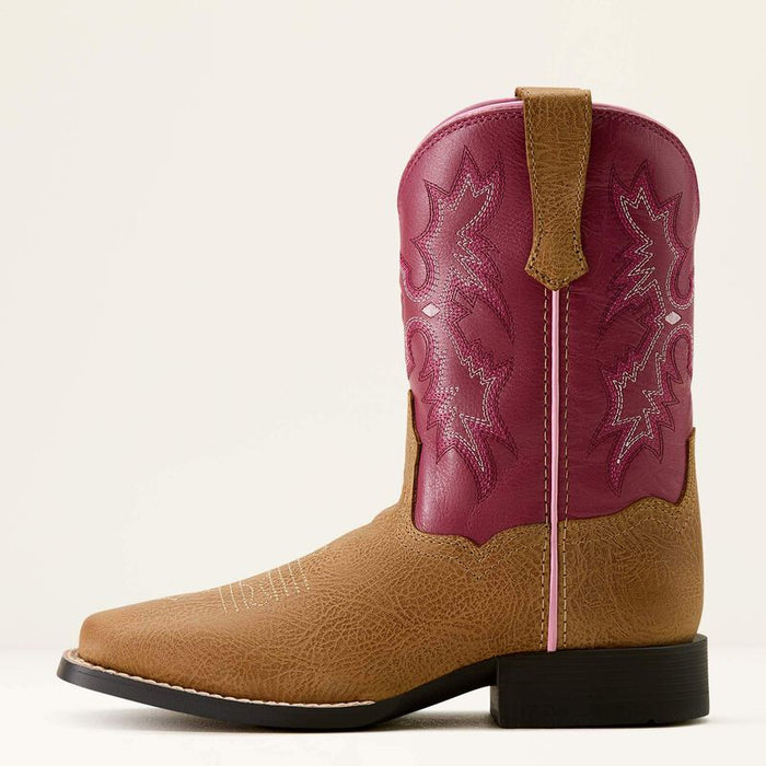 Ariat Children’s/Youth Tombstone Rose & Tan Wide Square Toe Cowgirl Boots 10063835