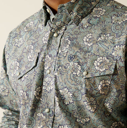 Ariat Men's Rocky Khaki Paisley Print Classic Fit Snap Long Sleeve Western Shirt 10052620