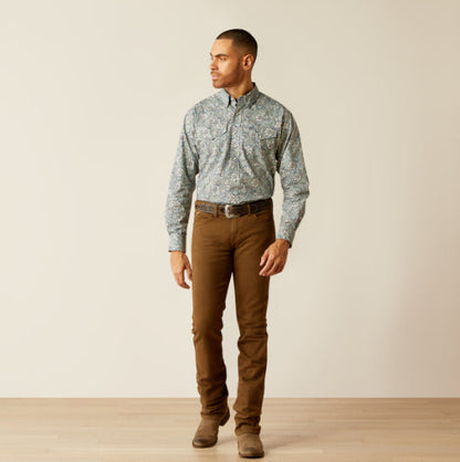 Ariat Men's Rocky Khaki Paisley Print Classic Fit Snap Long Sleeve Western Shirt 10052620