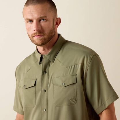 Ariat Men's VentTEK Deep Lichen Green Classic Fit Pearl Snap Short Sleeve Western Shirt 10071257