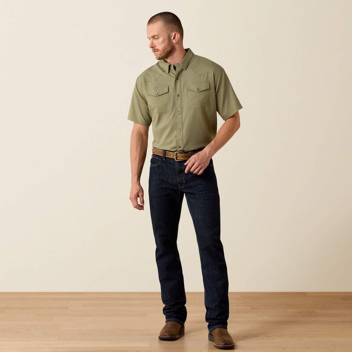 Ariat Men's VentTEK Deep Lichen Green Classic Fit Pearl Snap Short Sleeve Western Shirt 10071257