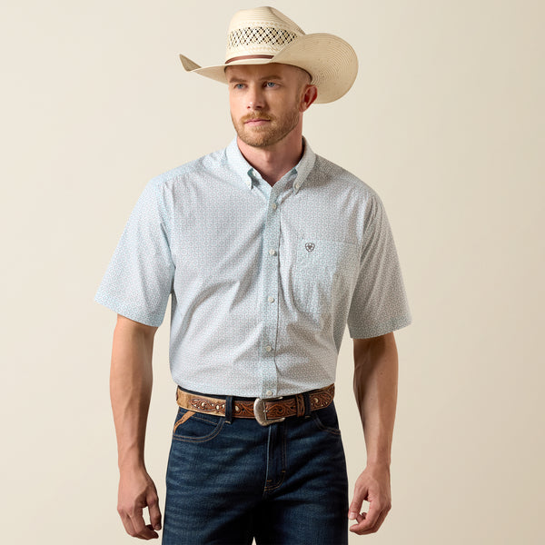 Ariat Men's White Geo Print Wrinkle Free Classic Fit Button Short Sleeve Western Shirt 10073700