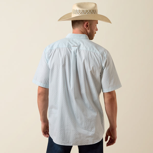 Ariat Men's White Geo Print Wrinkle Free Classic Fit Button Short Sleeve Western Shirt 10073700