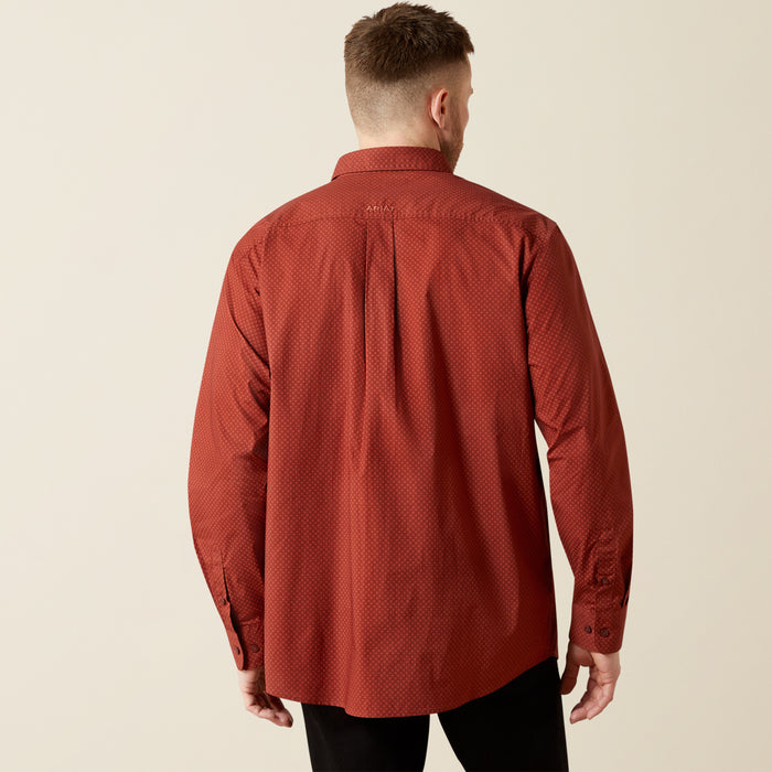 Ariat Men's Wren Dark Red Geo Print Classic Fit Button Long Sleeve Western Shirt 10065792