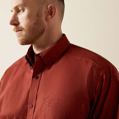 Ariat Men's Wren Dark Red Geo Print Classic Fit Button Long Sleeve Western Shirt 10065792