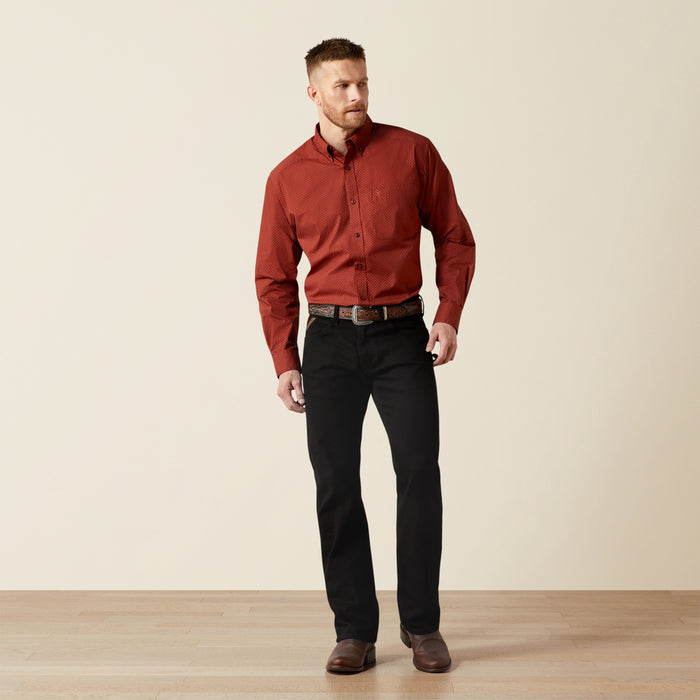 Ariat Men's Wren Dark Red Geo Print Classic Fit Button Long Sleeve Western Shirt 10065792