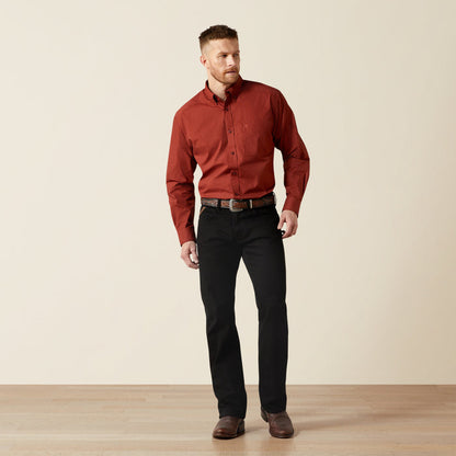 Ariat Men's Wren Dark Red Geo Print Classic Fit Button Long Sleeve Western Shirt 10065792