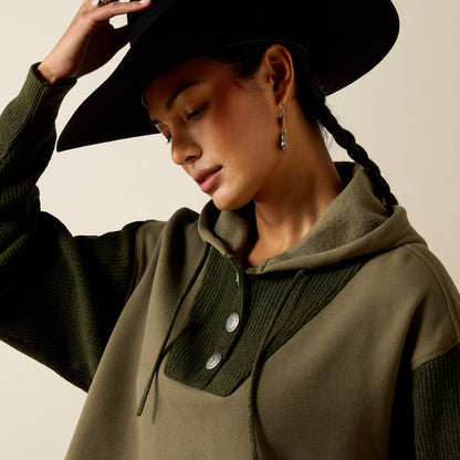 Ariat Women's Bozeman Ivy Green Concho Button Front Sweater Hoodie 10079326