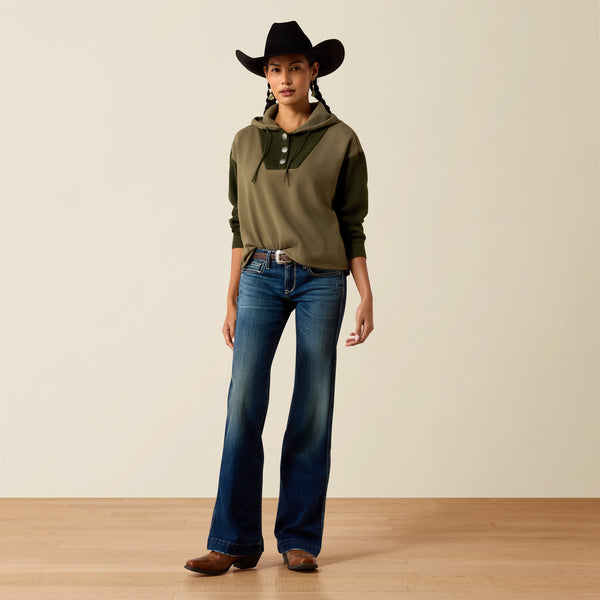 Ariat Women's Bozeman Ivy Green Concho Button Front Sweater Hoodie 10079326